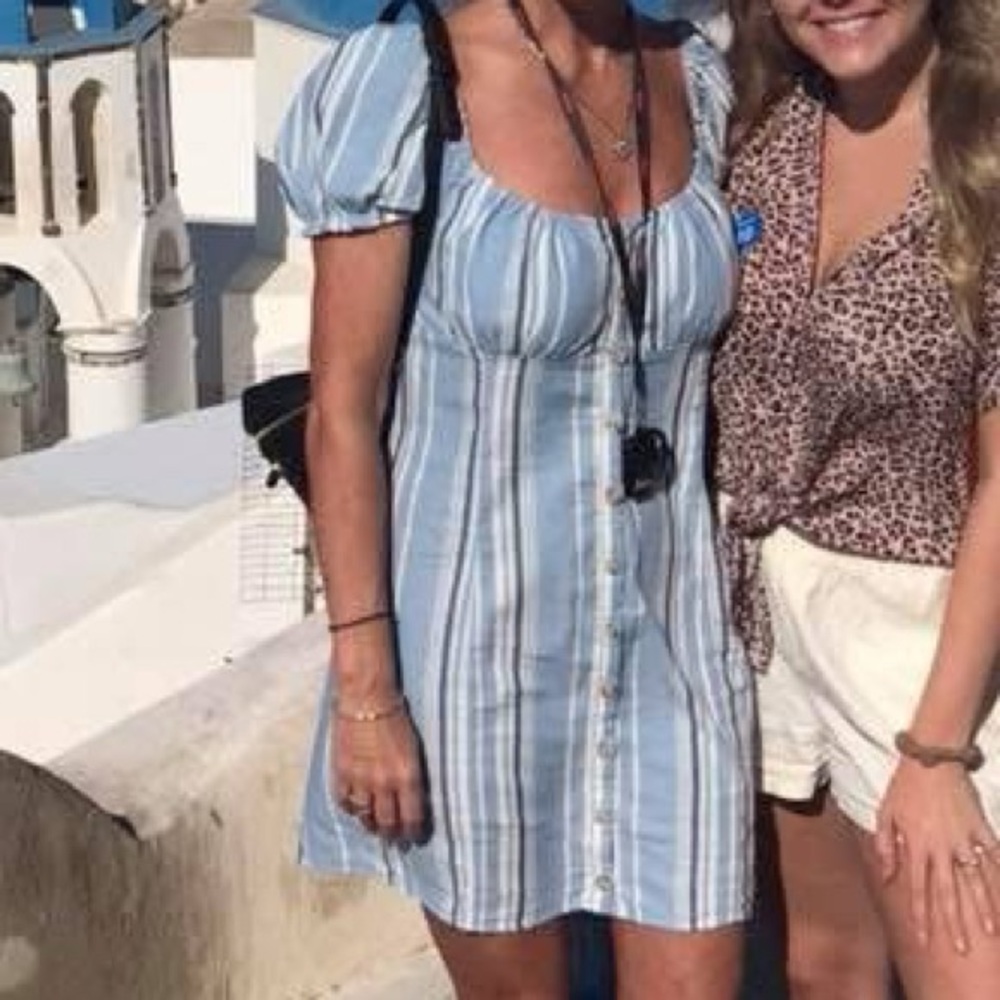 Forever 21 Light Blue and White Striped Button-Down dress